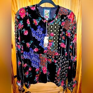 Johnny Was Black and Red Floral Blouse